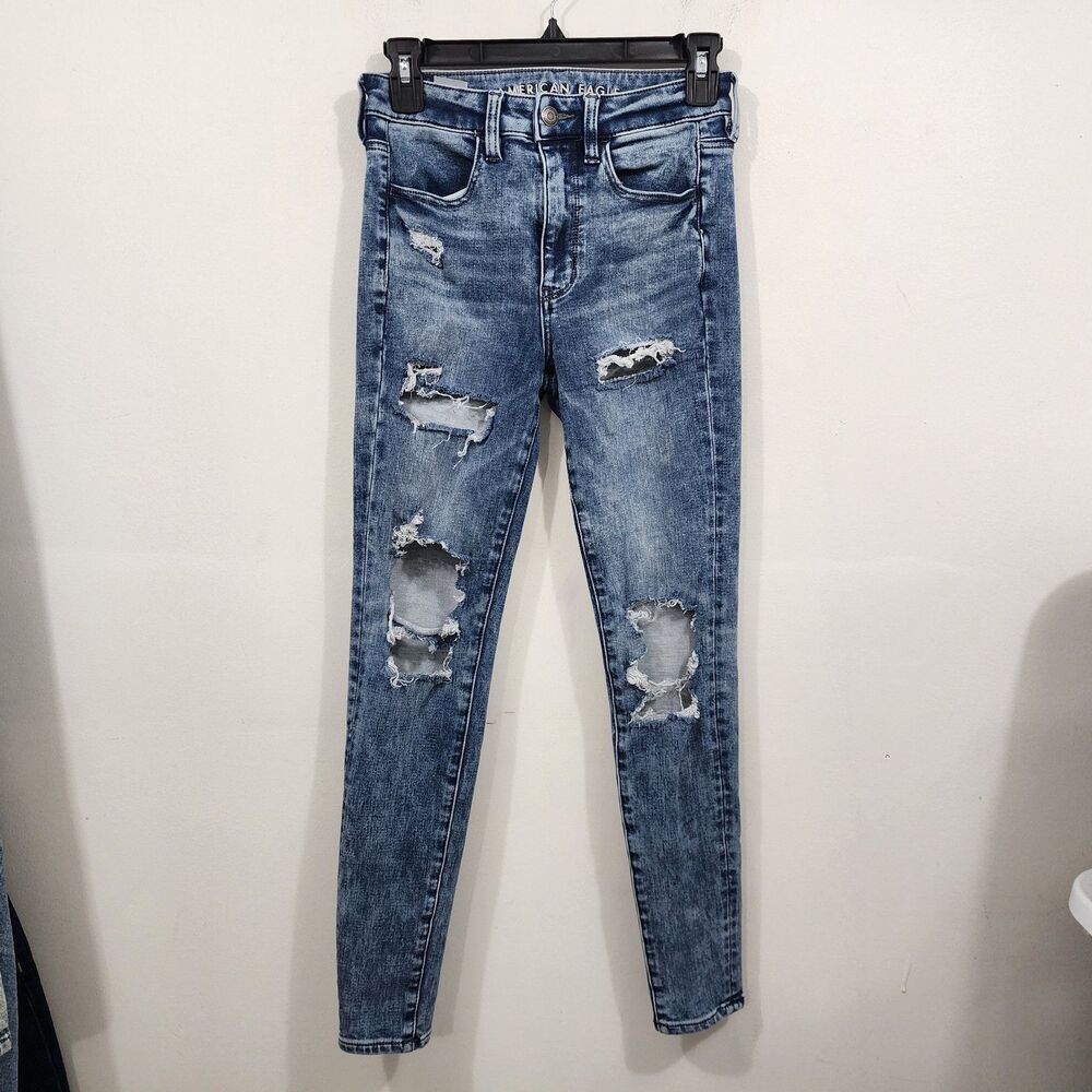 American Eagle Super High-Rise Jegging Stretch Denim Jeans Skinny Thrashed 4R